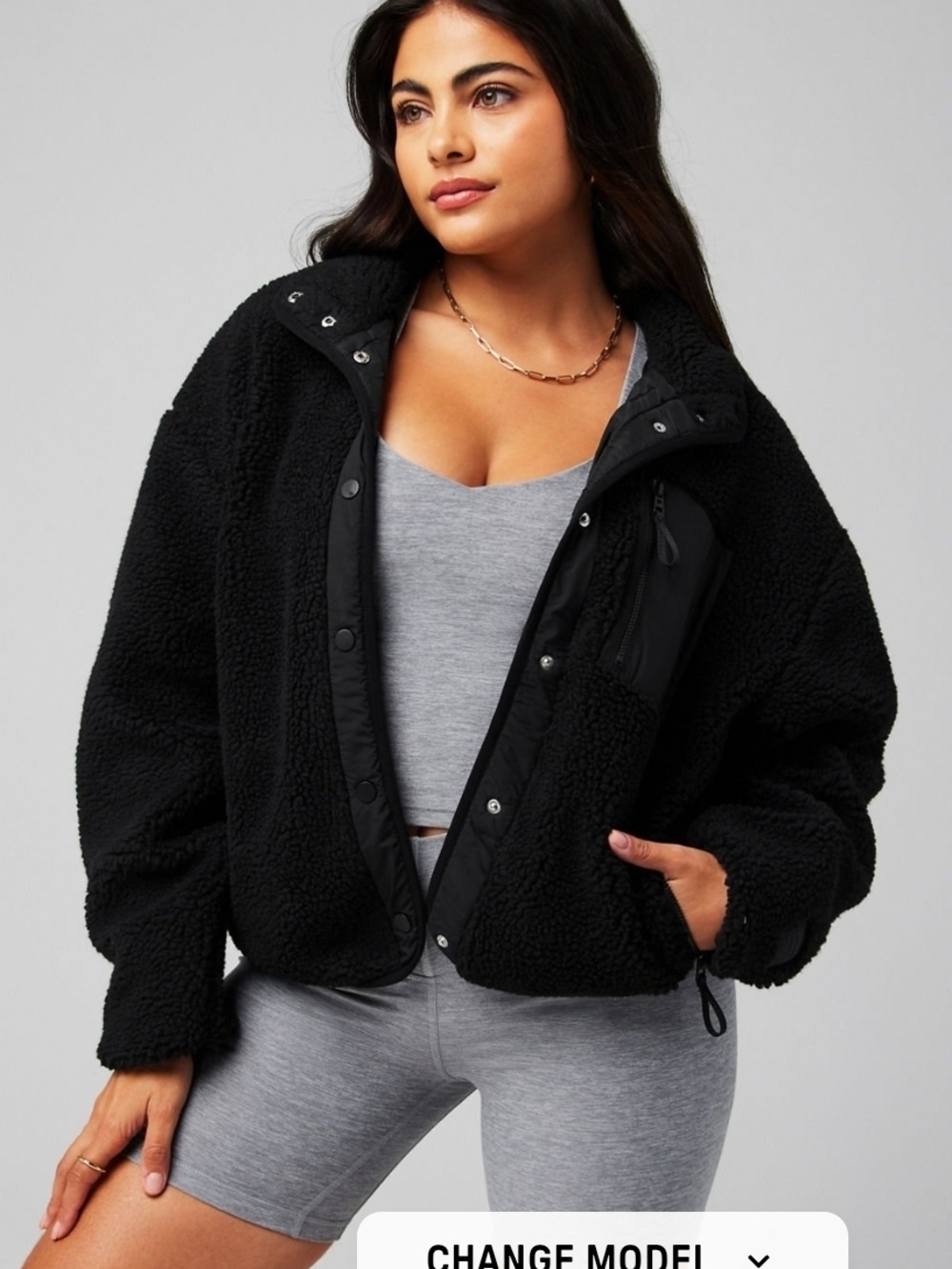 Fabletics Black Sherpa Teddy Jacket